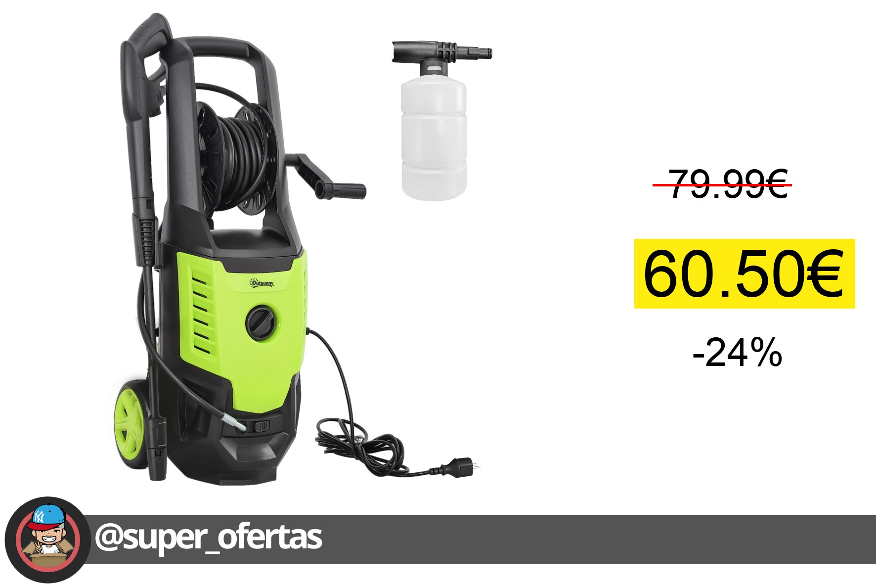 〽Outsunny Hidrolimpiadora de Alta Presión 2200W, Presión 170 Bar, Caudal 420 L/h, con Bomba d