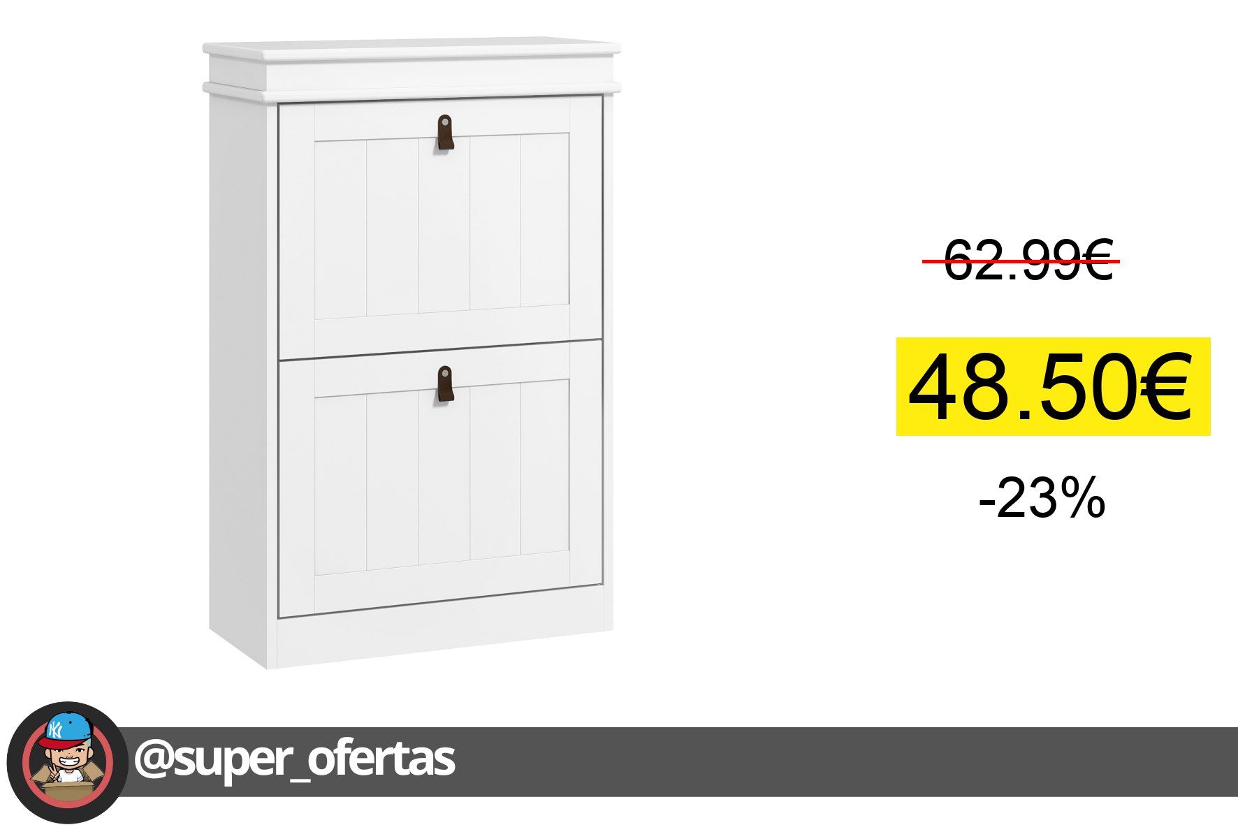 〽HOMCOM Mueble Zapatero Blanco Zapatero Estrecho con 2 Puertas Abatibles y Estantes Ajustables