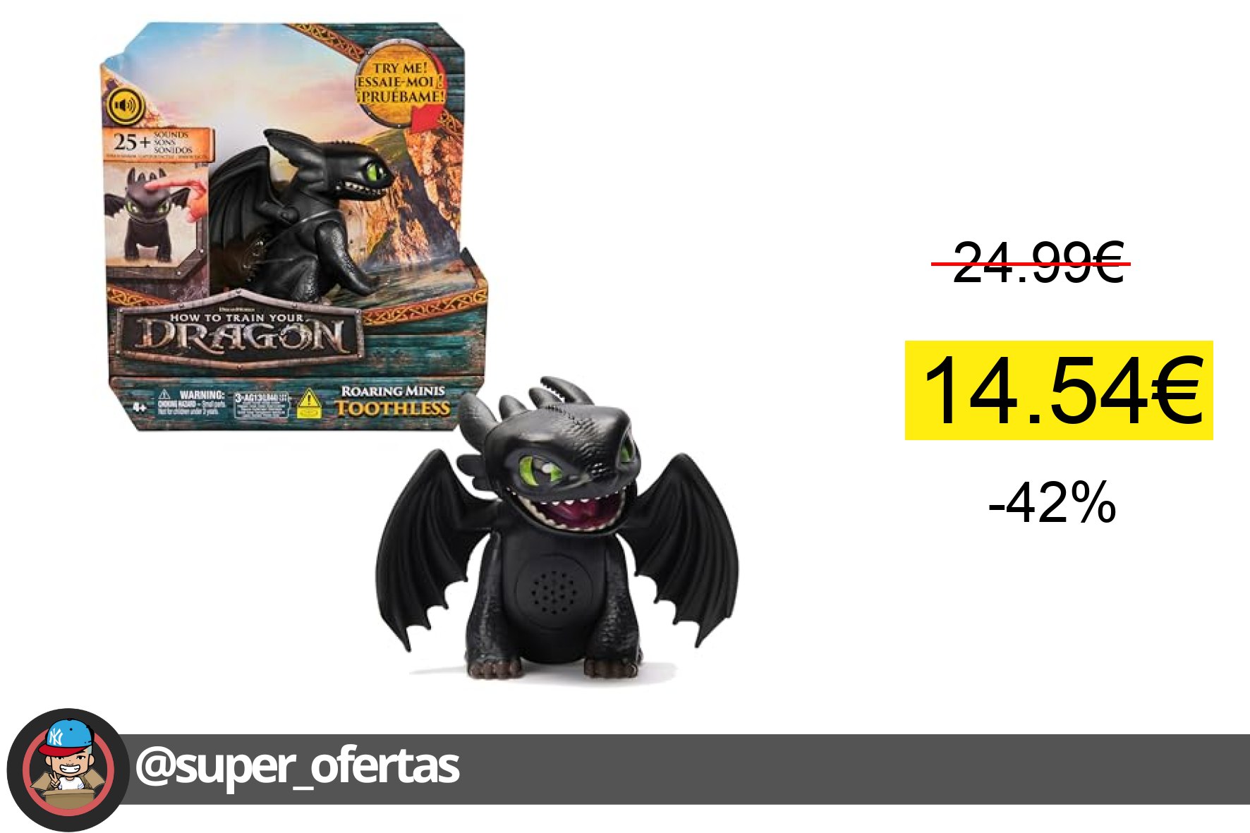 〽Dreamworks Dragons - Figura Mini Dragón Interactivo Desdentao de Cómo Entrenar a tu Dragón