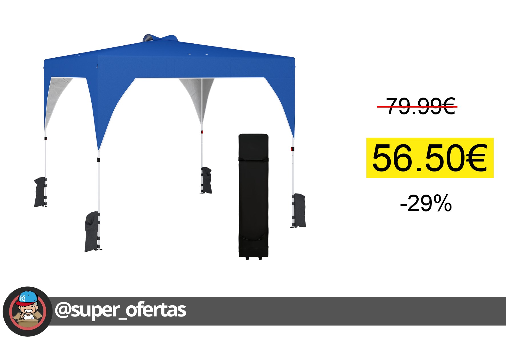 〽Outsunny Carpa Plegable 3x3 m, Pop-up, Cenador Pabellón de Jardín con Ventilación Superior
