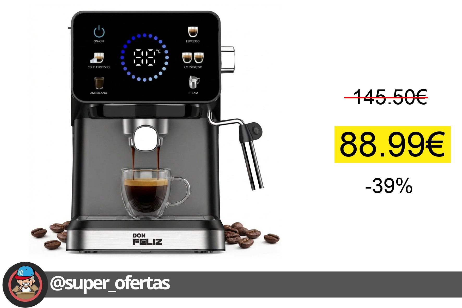 〽Máquina de café Espresso Digital, cafe molido y capsulas Compatibles Nespresso, cafetera 20