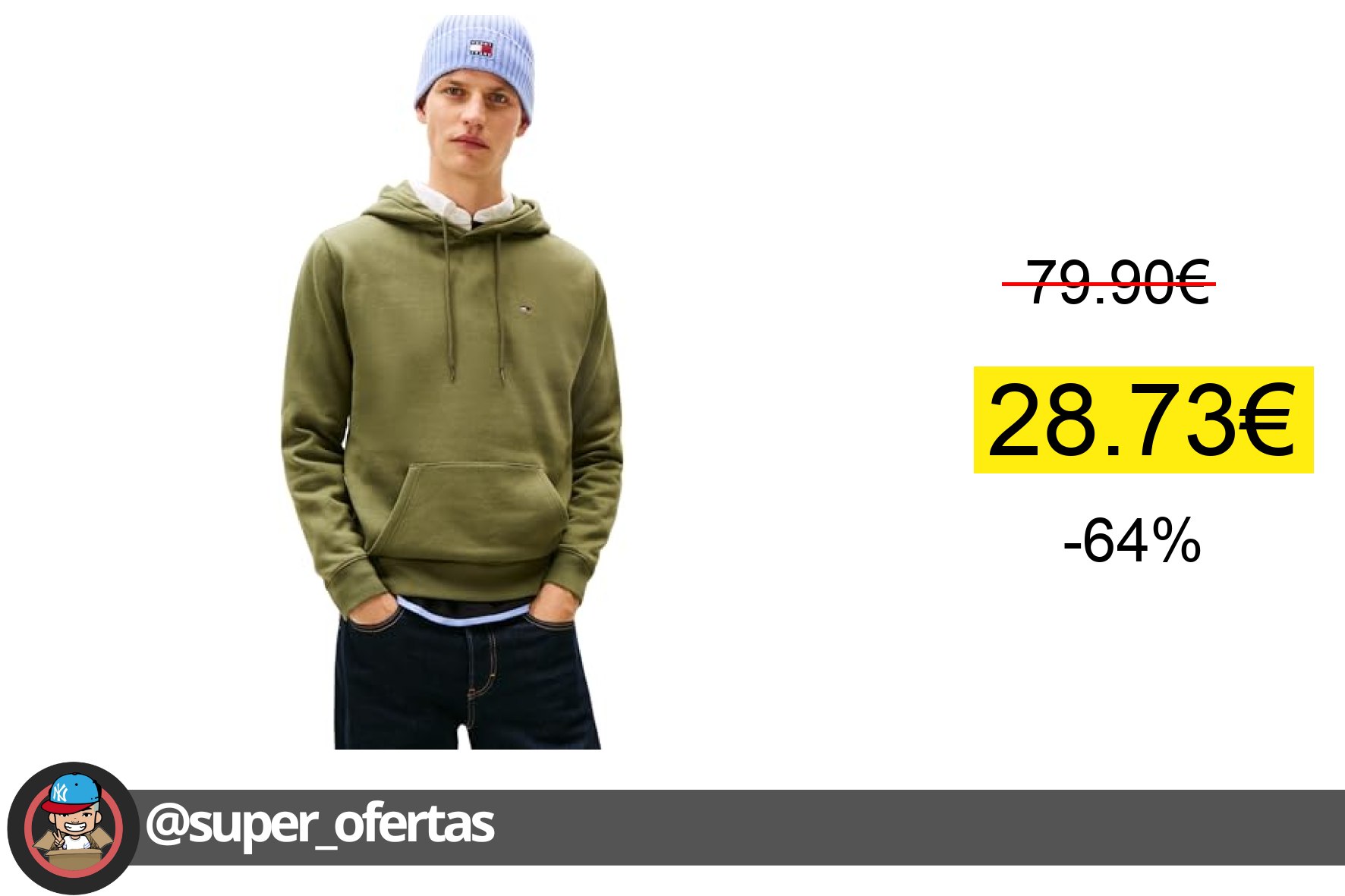 〽Tommy Jeans Sudadera Hombre Regular Fit Flag Fleece Hoodie con Capucha, Verde (Dark Greenery)