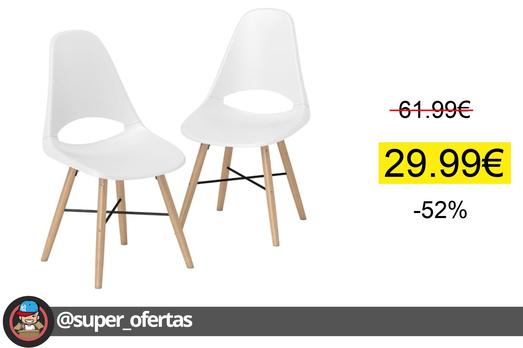 〽HOMCOM Pack de 2 Sillas de Comedor de Plástico Sillas de Cocina Modernas con Respaldo Curvado