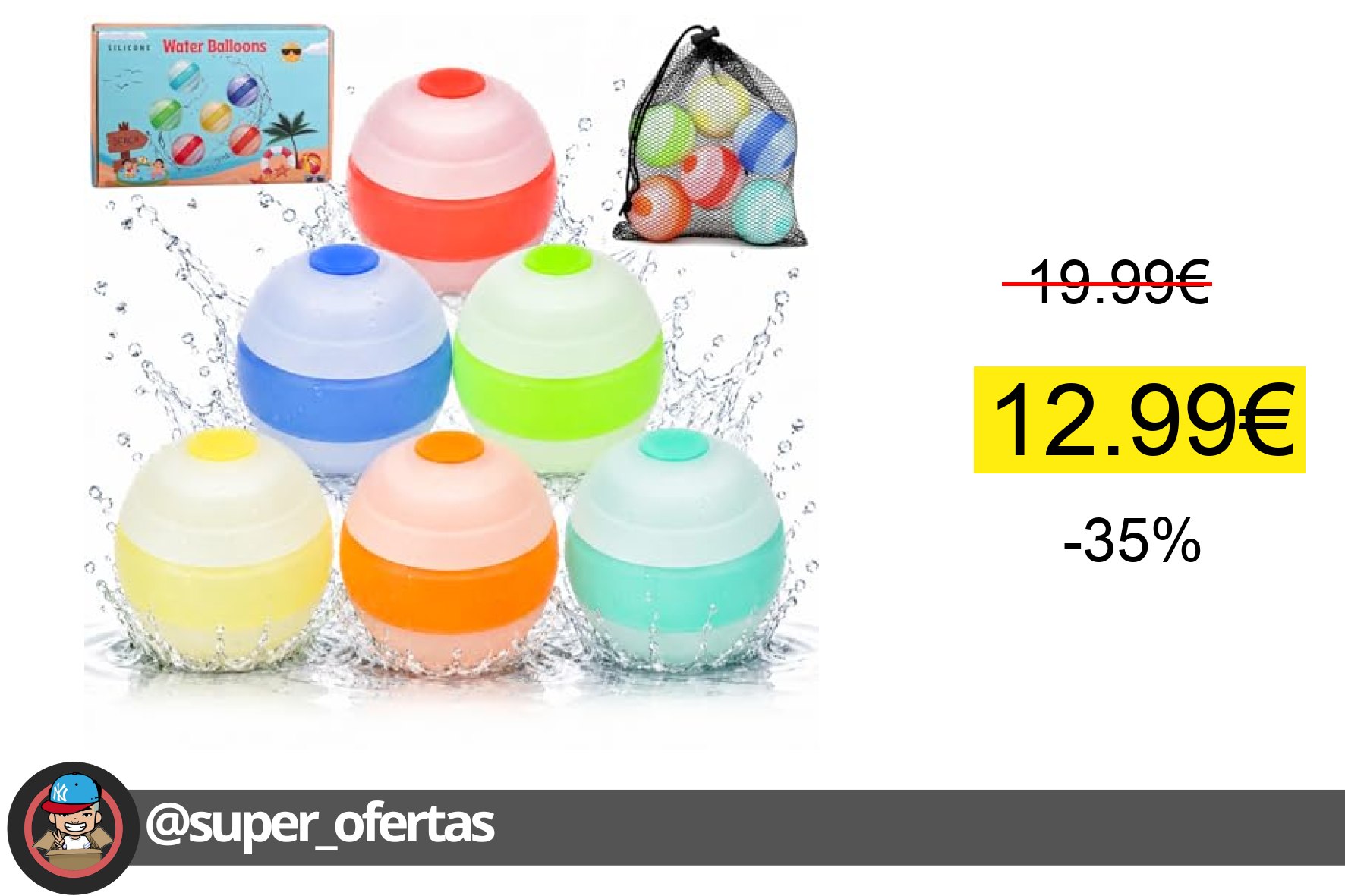 〽6 bombas de agua reutilizables con bolsa de malla, cierre automático y rellenables rápidamen