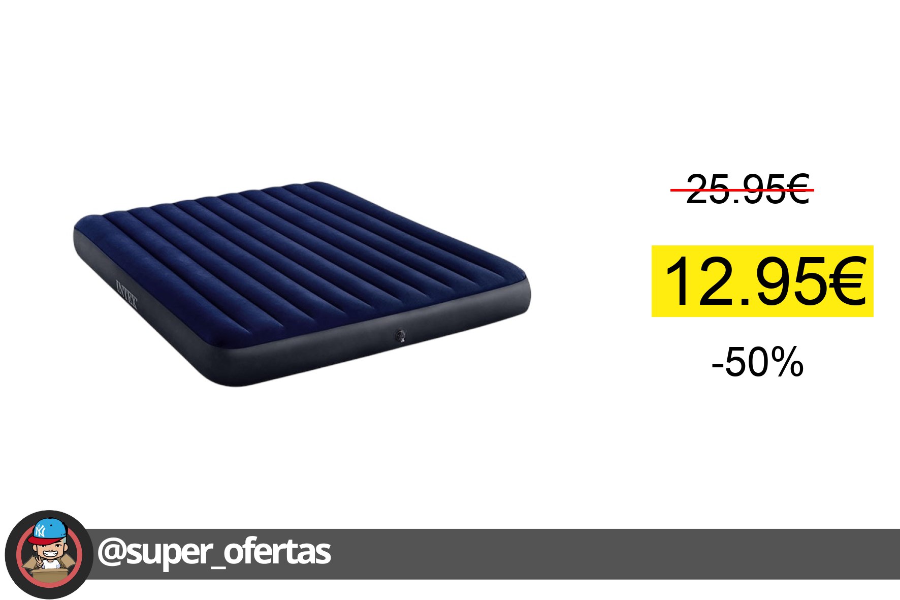 〽INTEX Cama de aire individual, Colchon inflable cama, Colchon inflable camping, Colchoneta inf