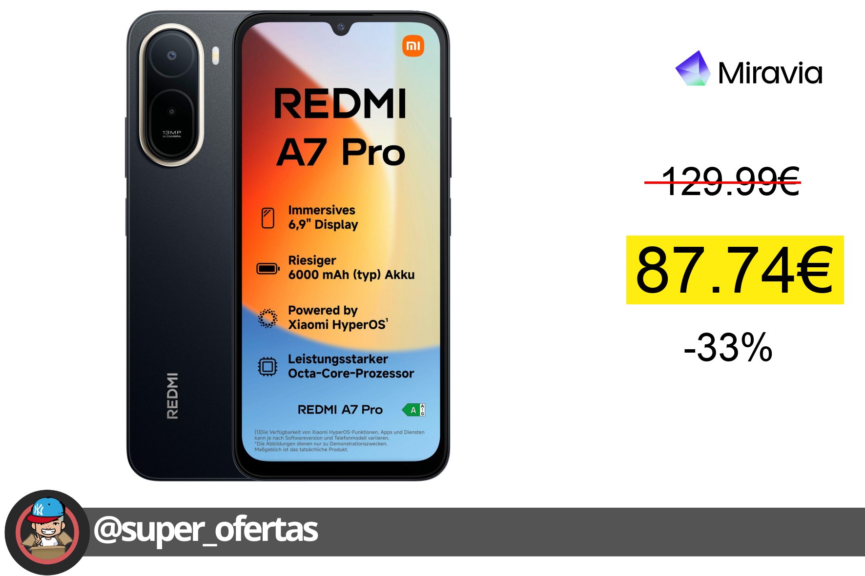 〽Xiaomi Redmi A7 Pro 4GB+128GB, 4GB+64GB Móvil Libre, Pantalla 6.9" 120Hz, Batería 6000mAh, C