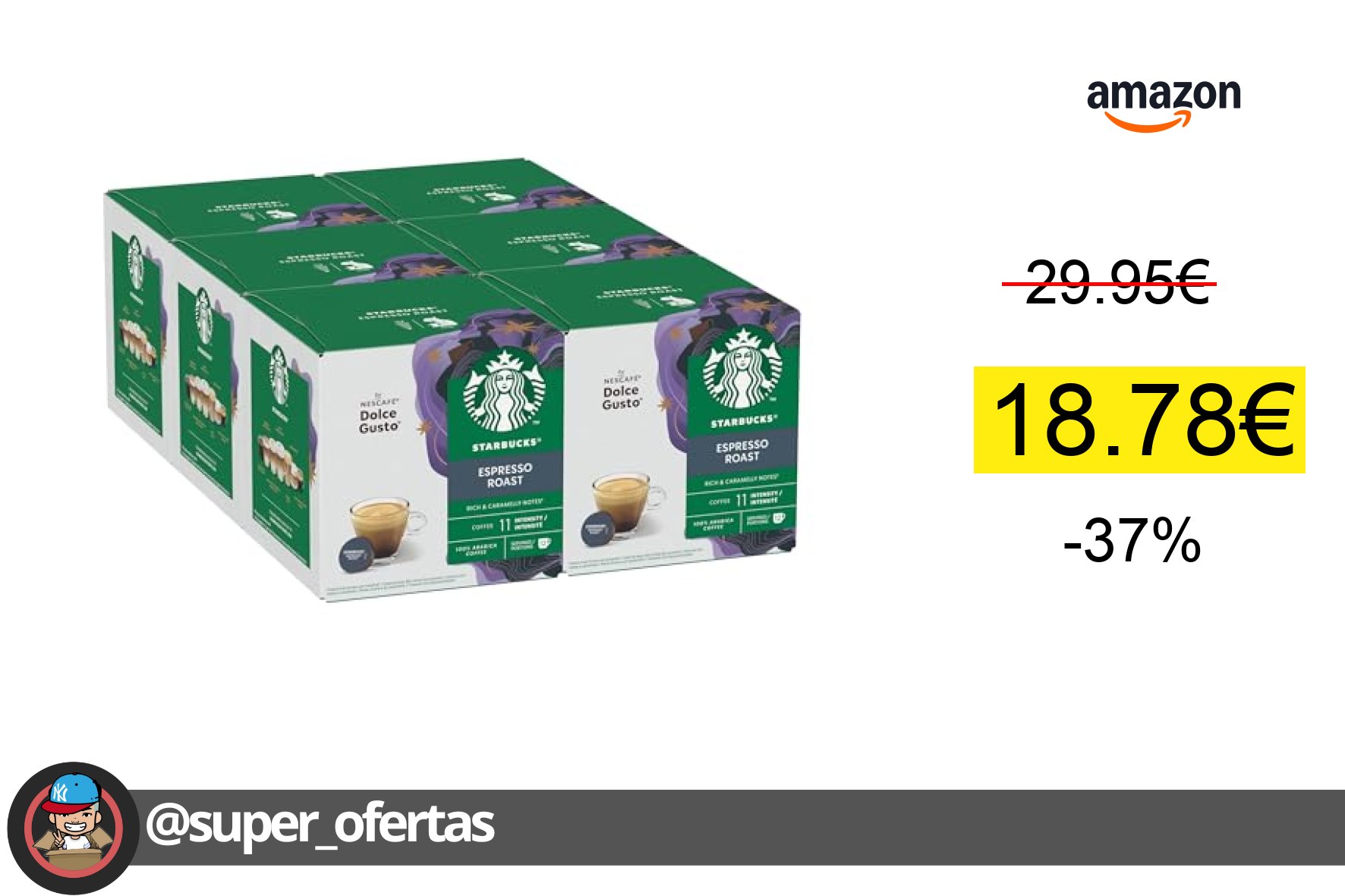 〽STARBUCKS Espresso Roast de Nescafé Dolce Gusto, Cápsulas de Café de Tueste Intenso 6 x 12
