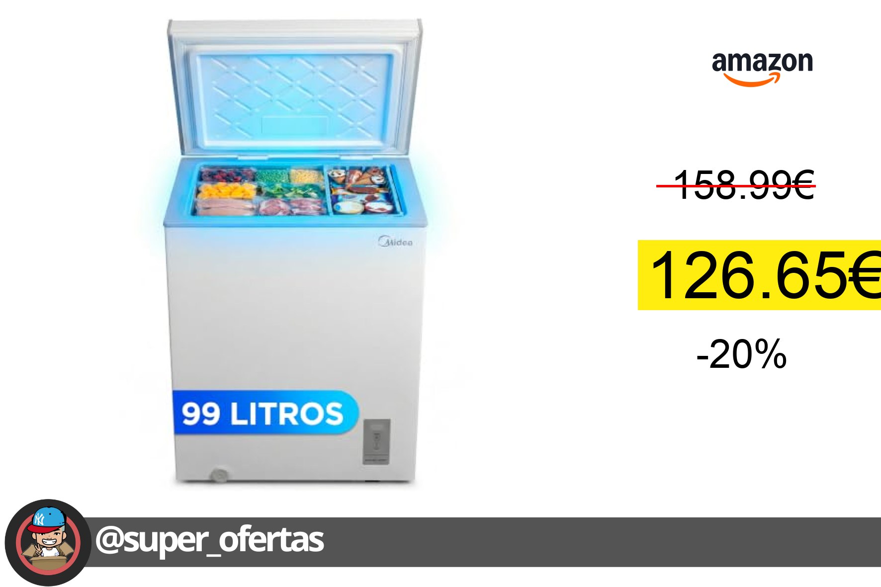 〽MIDEA Arcon Congelador Pequeño de 99L Congelador Horizontal Convertible a Frigorífico con