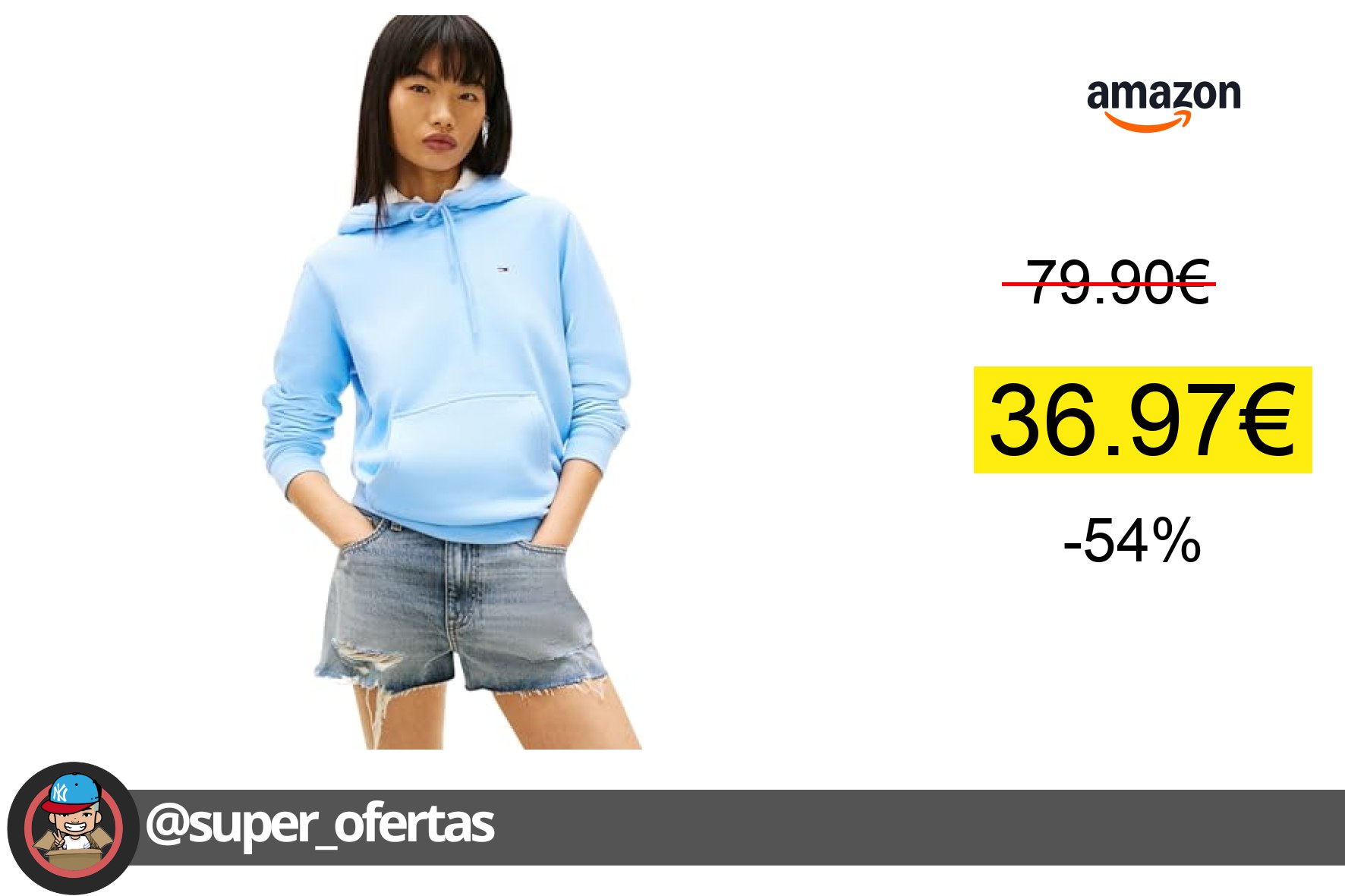 〽Tommy Jeans Sudadera Mujer Flag Regular Fit, Azul (Light Powdery Blue), L