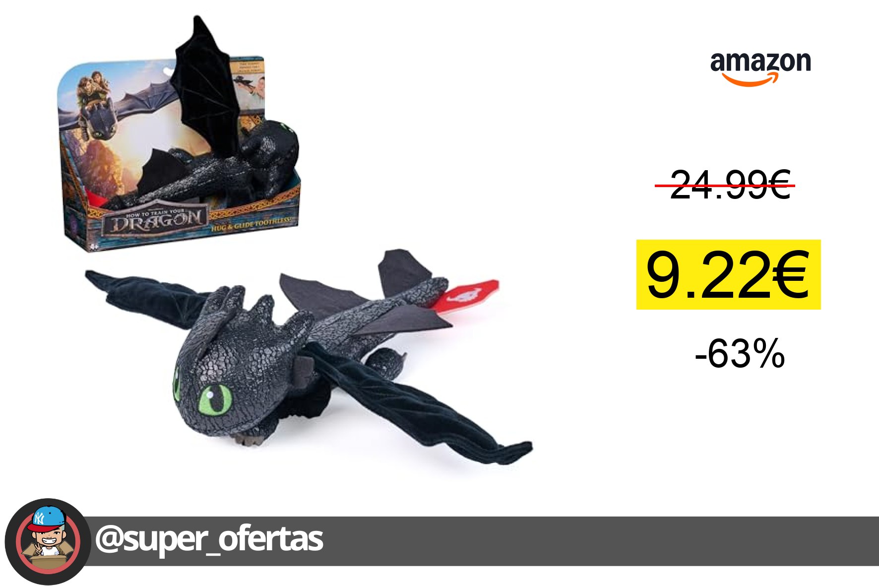 〽Dreamworks Dragons - Peluche Desdentao Cómo Entrenar a tu Dragón: Vuela y Abraza - Peluche D