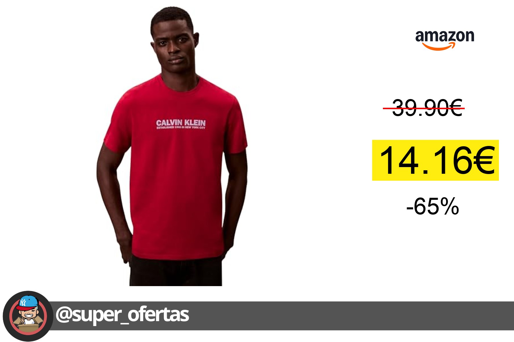 〽Calvin Klein Camiseta de Manga Corta Hombre con Cuello Redondo, Rojo (Scooter), L
