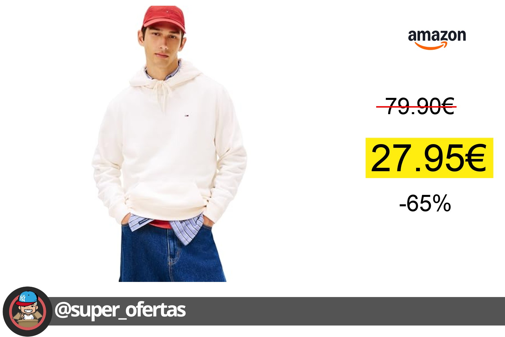 〽Tommy Jeans Sudadera Hombre Regular Fit Flag Fleece Hoodie con Capucha, Marfil (Ancient White)
