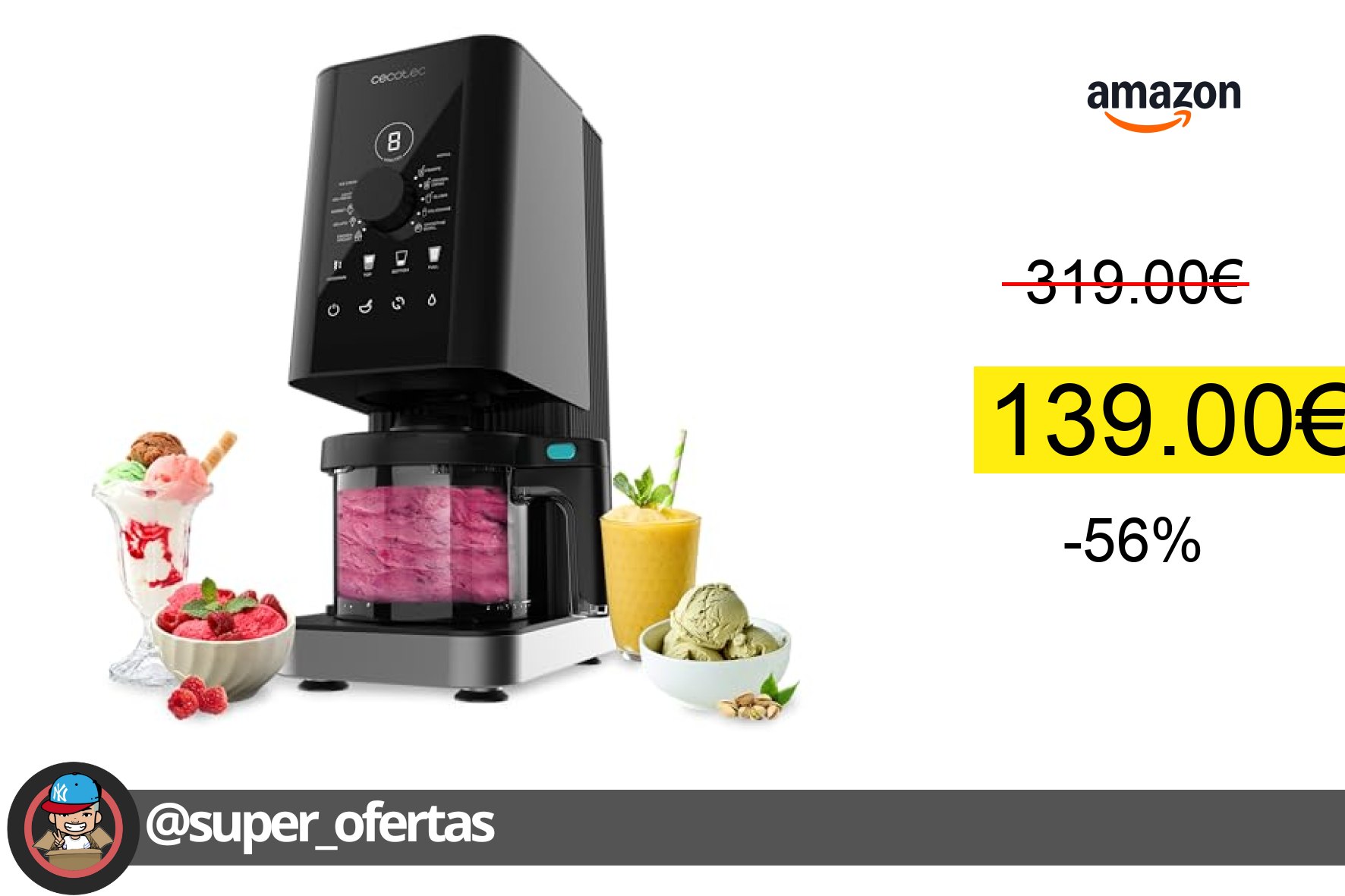 〽 Prepara helados y bebidas en 3 pasos con la Cecotec Máquina de Helados. 139,00€
