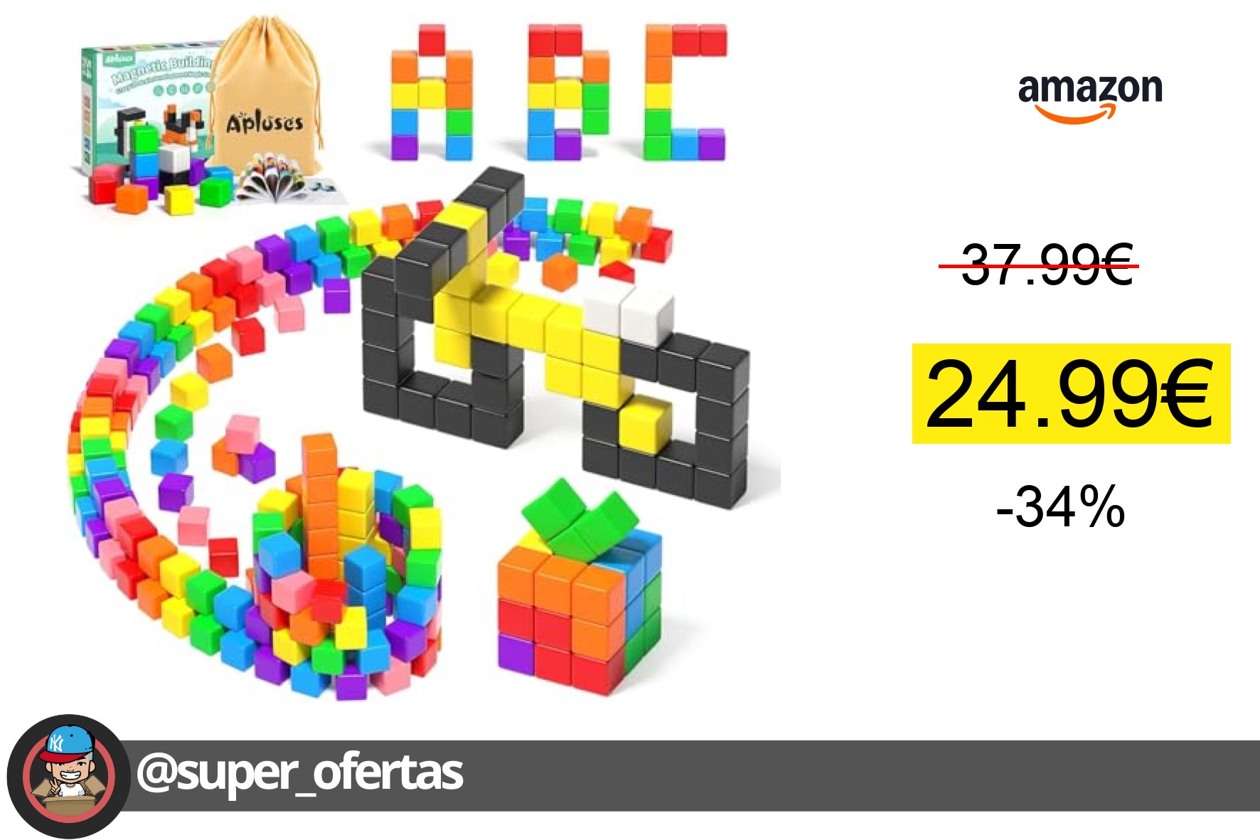 〽 Construye con 54 bloques magnéticos en 9 colores vibrantes. Desarrolla la imaginación y