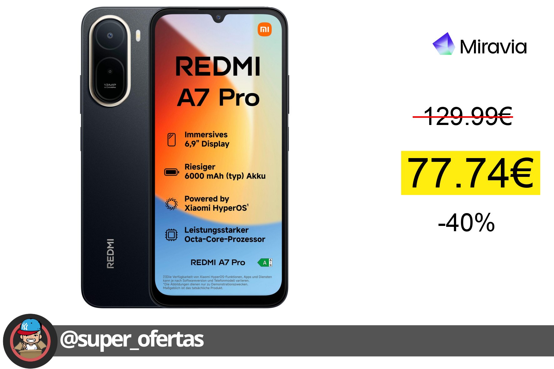 〽Xiaomi Redmi A7 Pro 4GB+128GB, 4GB+64GB Móvil Libre, Pantalla 6.9" 120Hz, Batería 6000mAh, C