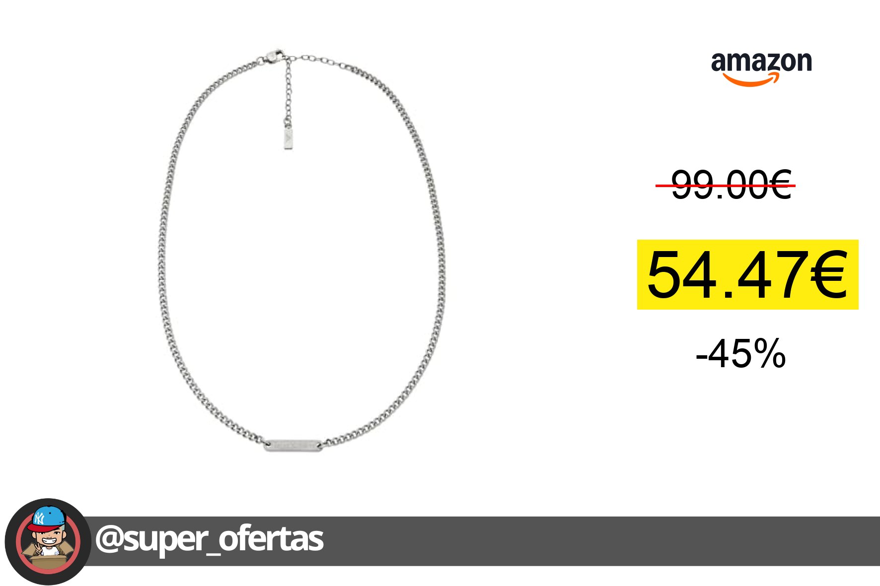 〽Emporio Armani Collar colgante para hombre en acero inoxidable con cierre de langosta, Gris fr