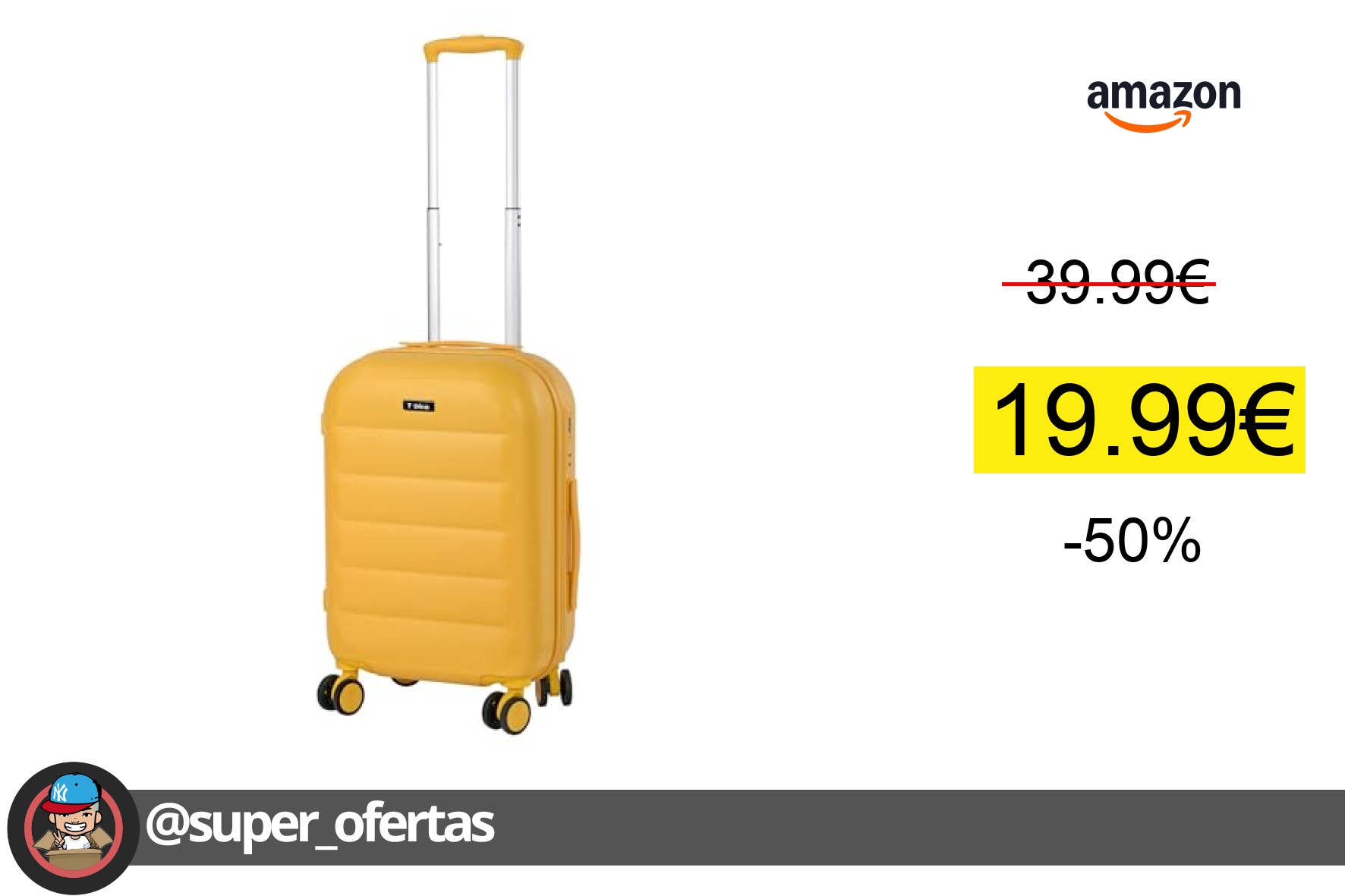 〽Maleta de Viaje Cabina Trolley 20” (40L). Equipaje de Mano. 4 Ruedas Dobles. 57x37x23cm. Mat