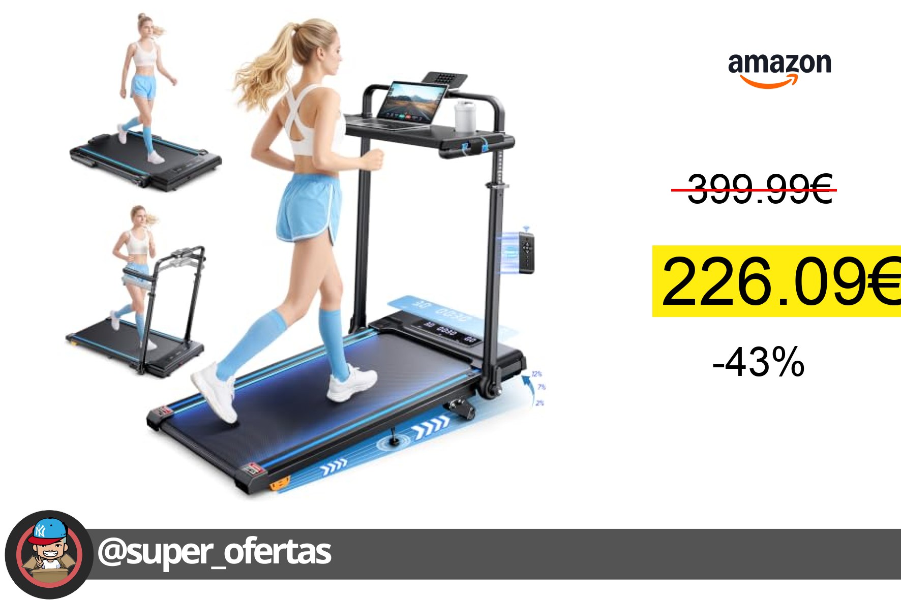 〽Cinta de Correr Plegable, 6 en 1 Cinta de Correr con Inclinación 3 Niveles(2%-7%-12%), Motor