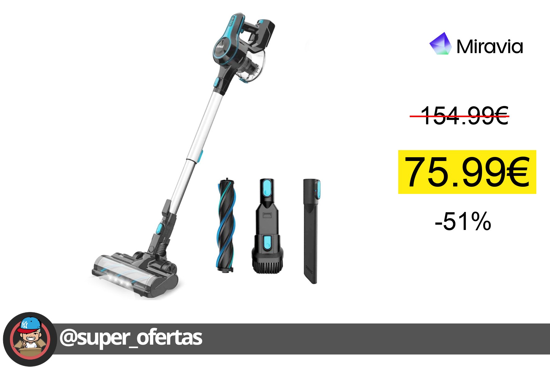 〽Escoba aspiradora sin cable Inse N5, aspiradora de cenizas potente de 12000pa 45 minutos en mo
