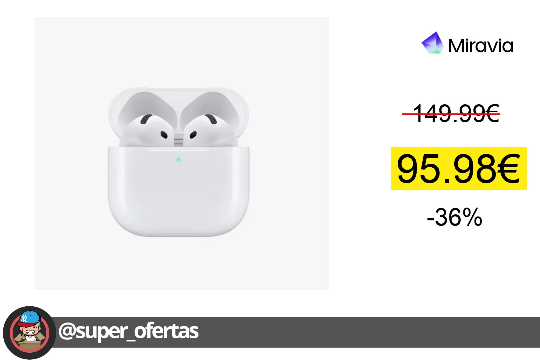 〽Auriculares Inalámbricos Apple AirPods 4 , Bluetooth 5.3, Chip H2, Audio Espacial y Estuche d