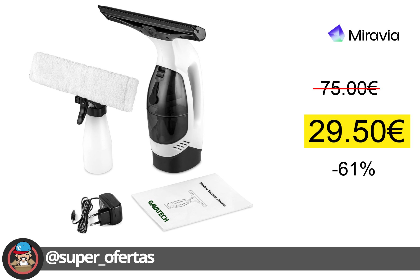 〽Gavatech Wc01 – Limpia Cristales Eléctrico Inalámbrico, Batería 2200 Mah, Depósito De 20