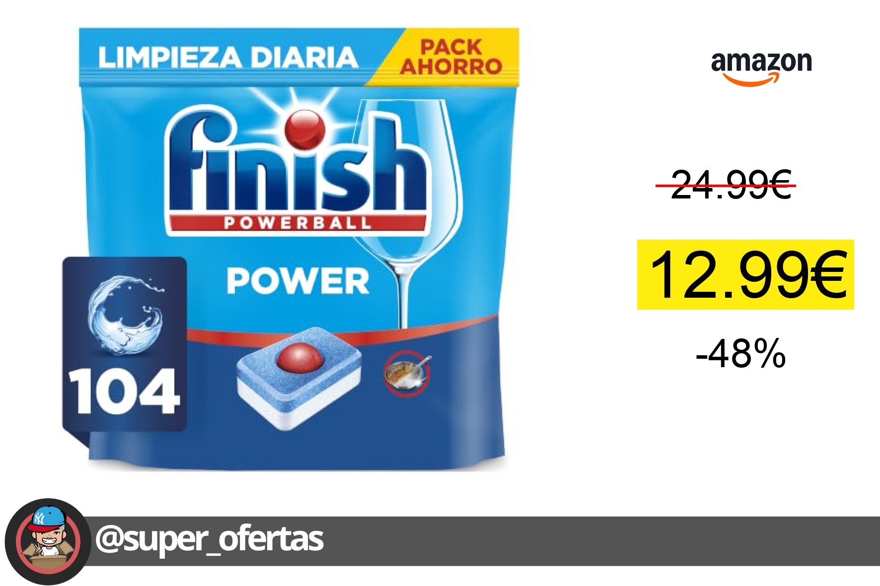 〽Finish Powerball Power All in 1 Pastillas para el lavavajillas todo en 1 - Pack ahorro 104 pas