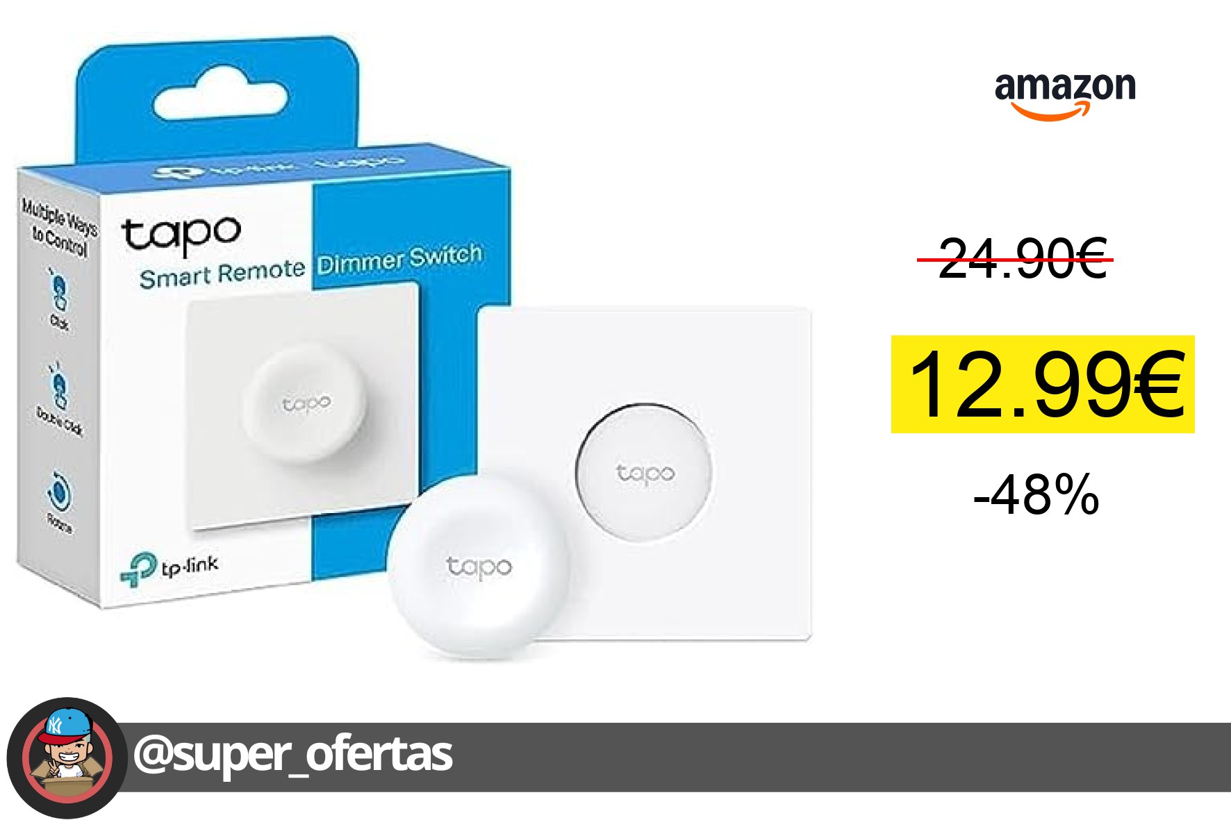 〽TP-Link Tapo S200D Interruptor Regulador Intensidad de Luz WiFi Inteligente, Control a Distanc