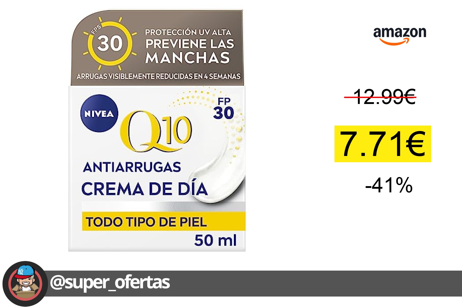〽NIVEA Q10 Antiarrugas - Crema de Día SPF 30 Extra Firmeza - Hidrata, Regenera, Reduce y Previ