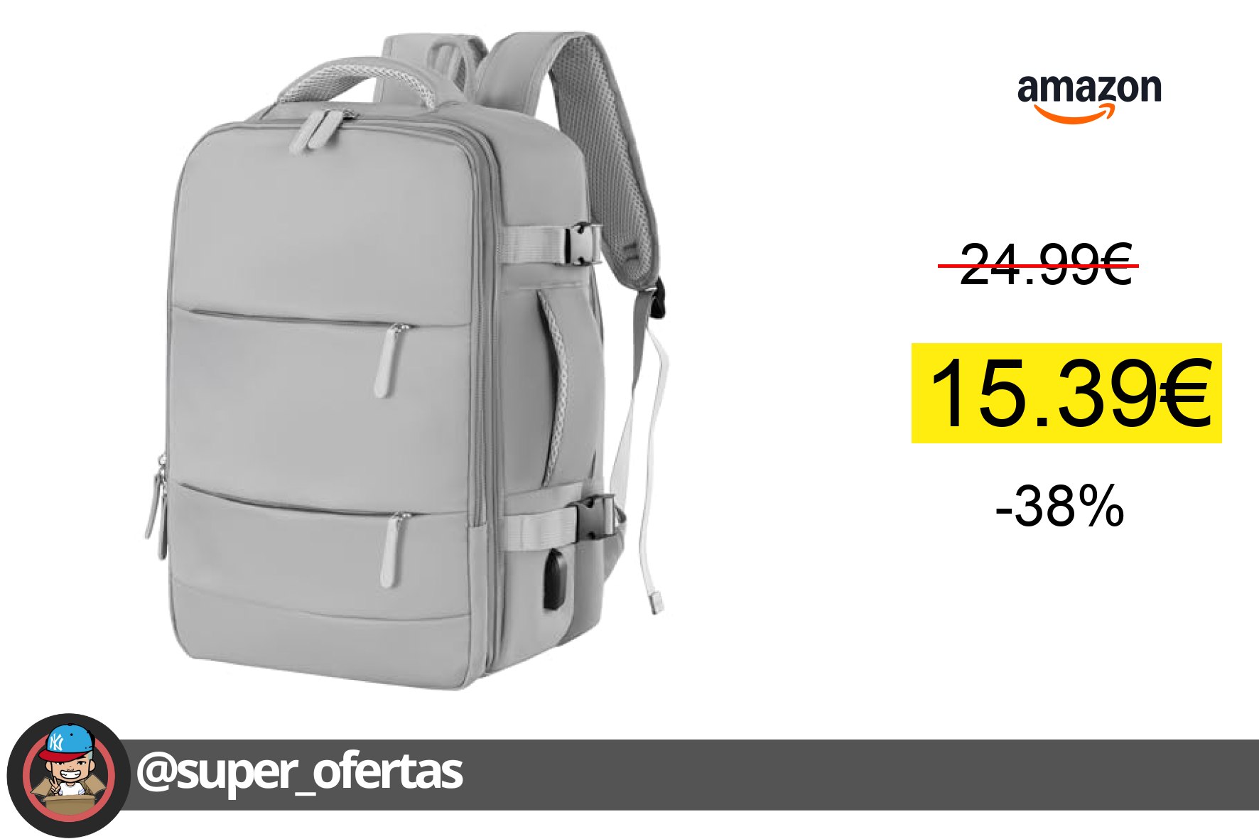 〽T-LOVENDO.ES Mochila de Viaje Cabina Avión, Equipaje de Mano Bajo el Asiento, 40x20x25 cm, 20 oferta descuento