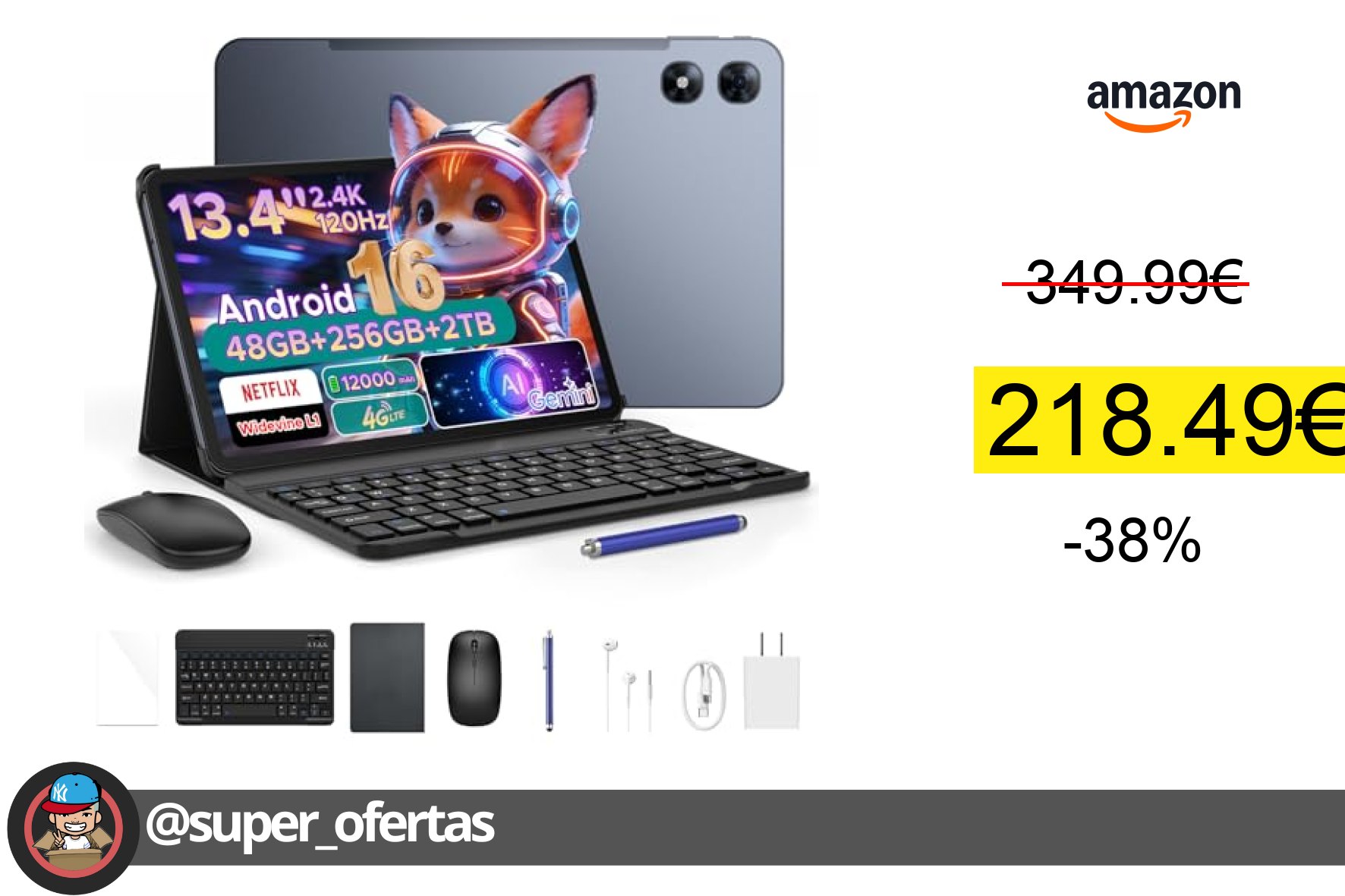 〽Luzglo P13 Pro Tablet 13.4 Pulgadas 120Hz Android 16, 48GB RAM + 256GB(TF 2TB) Tablet con Tecl