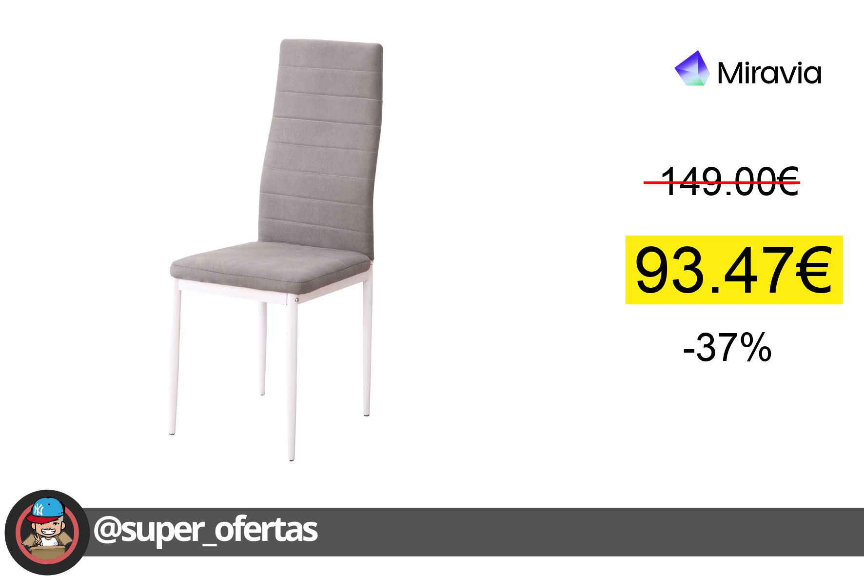 〽Juego de 6 sillas Yuri- tapizadas en tela color marengo - patas metálicas color blanco o negr