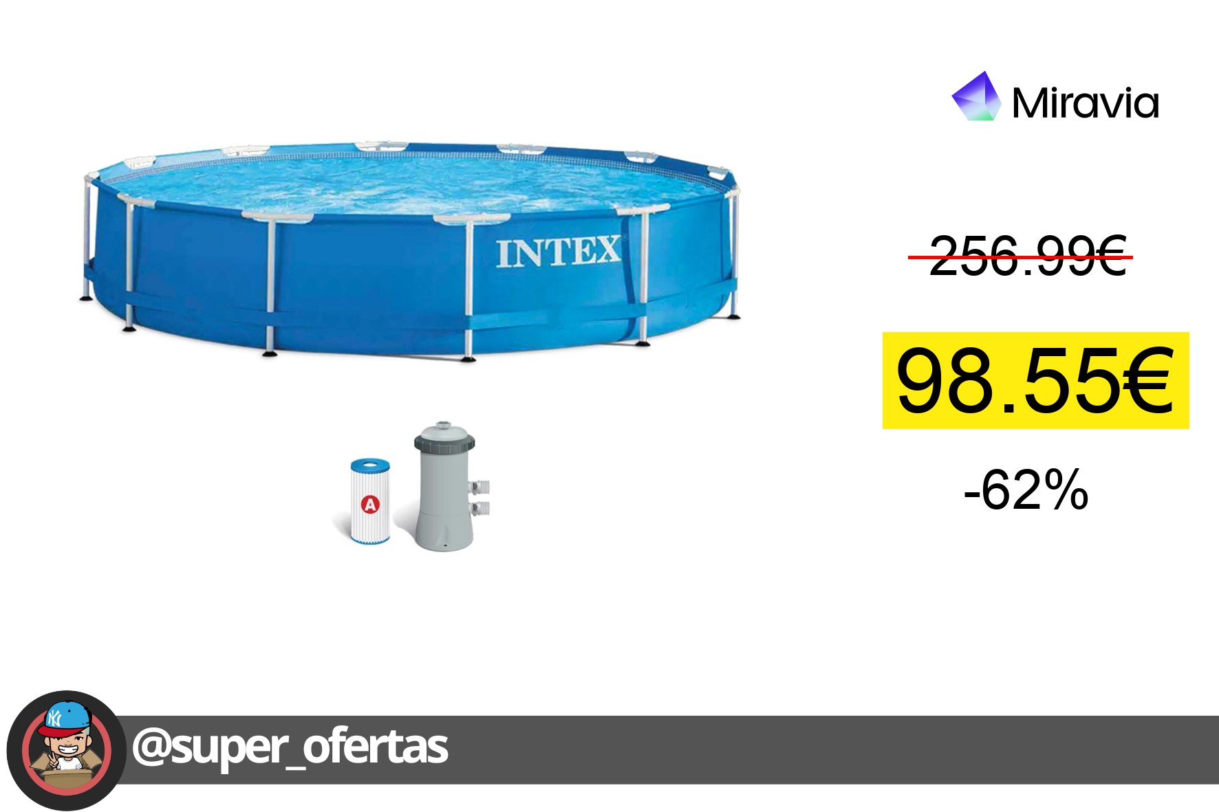 〽Intex Piscina Desmontable Redonda Metal Frame Familiar Color Azul, Material Resistente Triple