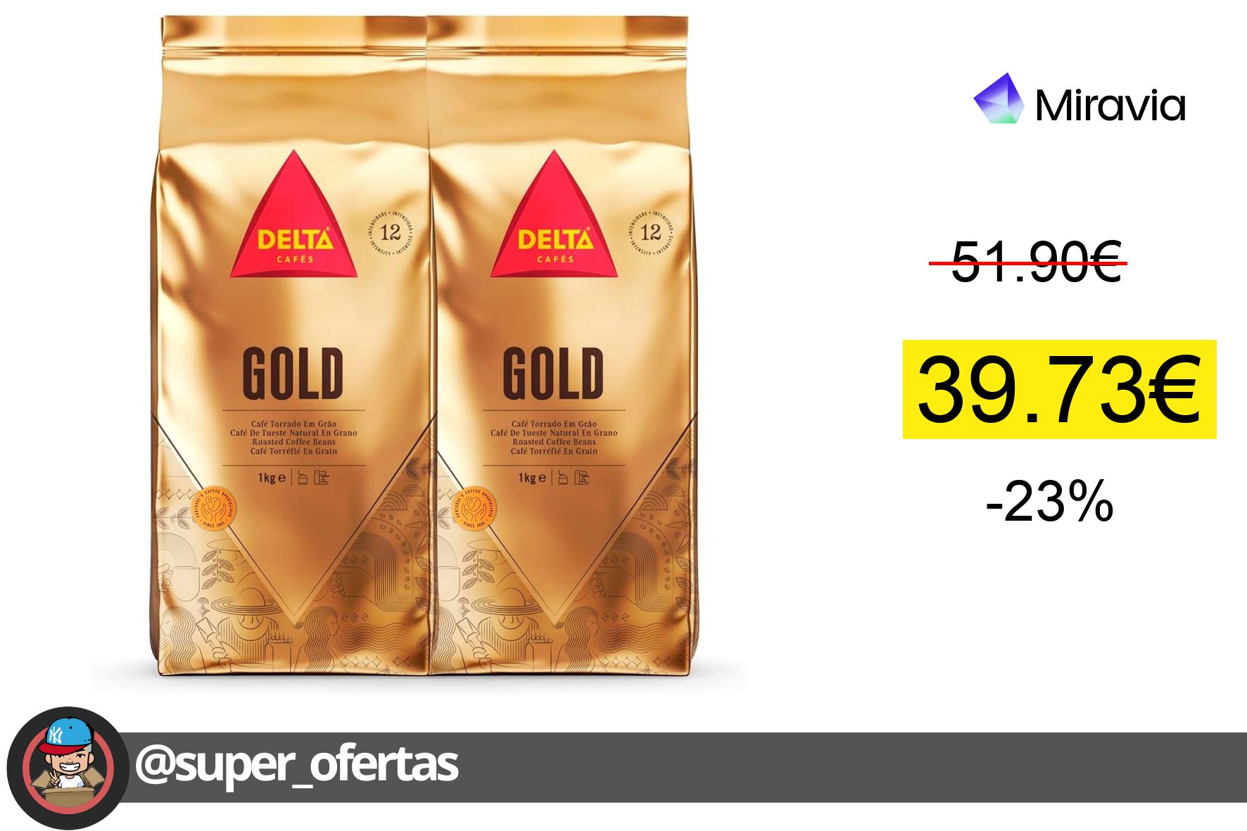 〽 Café premium Delta Café Gold Granos 2 Kg por 39,73€. ¡Ahorra 12,17€!