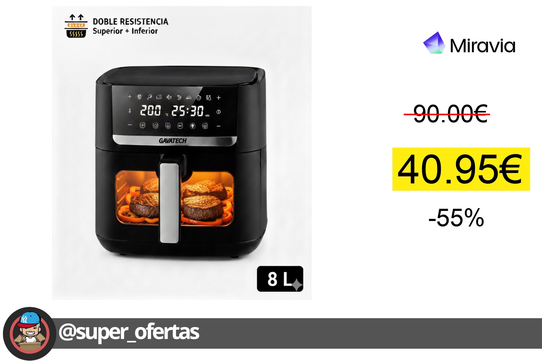 〽 GAVAFRYER 8LW de GAVATECH: Cocción rápida y saludable con doble resistencia y 1800W. ¡A