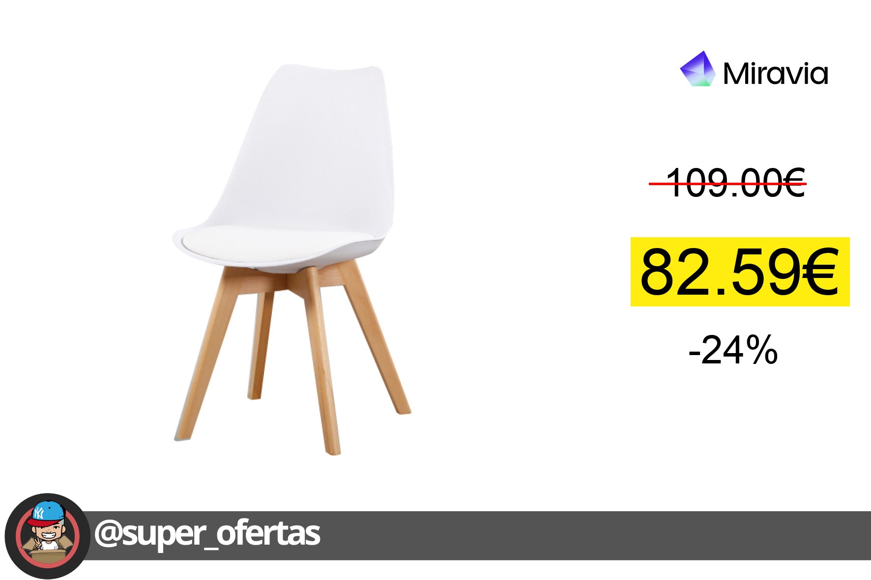 〽 Pack de 4 sillas Fina: 82,59€. ¡Descuento de -24%% y ahorra 26,41€!