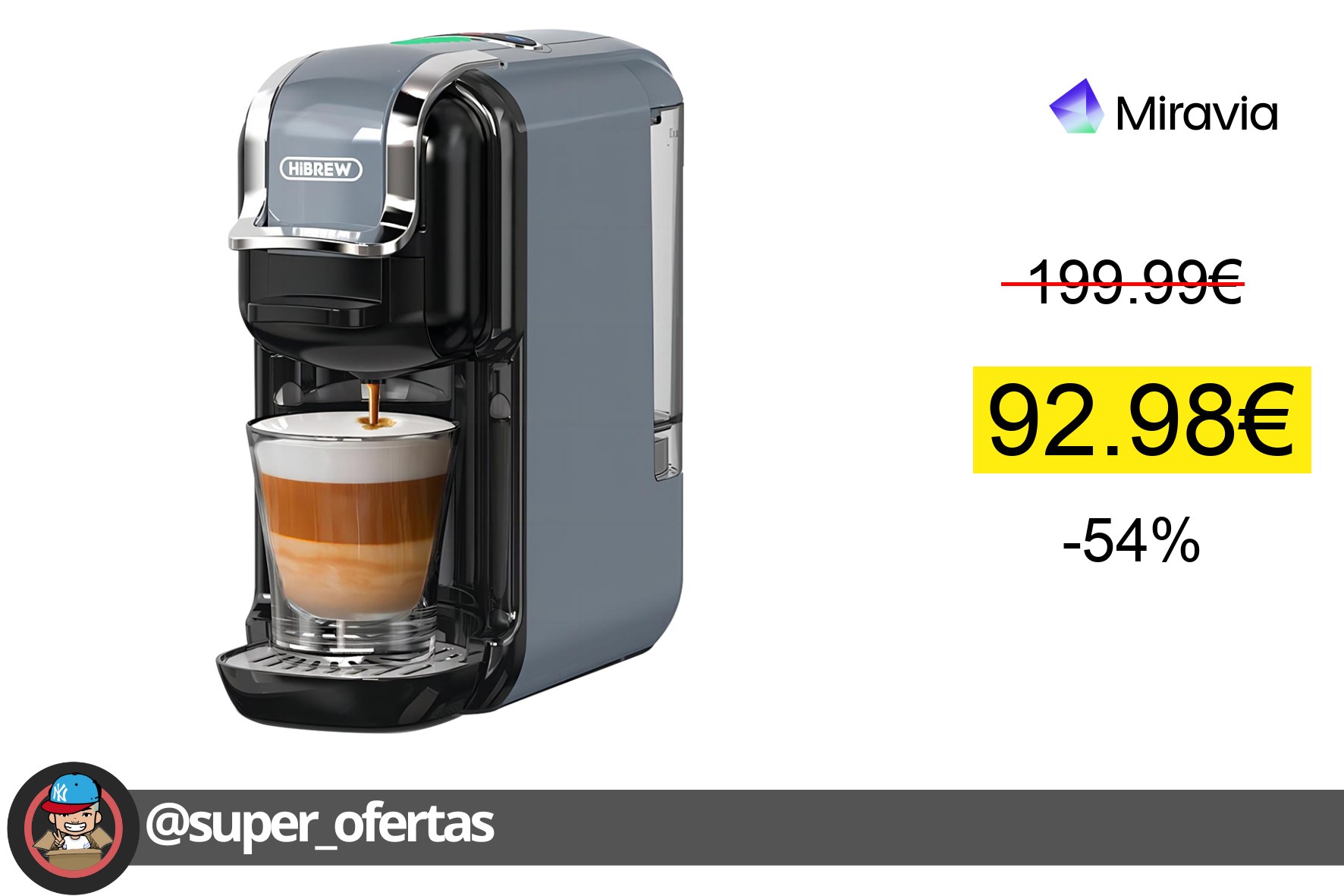 〽 HiBREW H2B 5 en 1: cápsulas y molido, 19 bares, LED. 92,98€ con -54%. ¡Ahorra 107,01