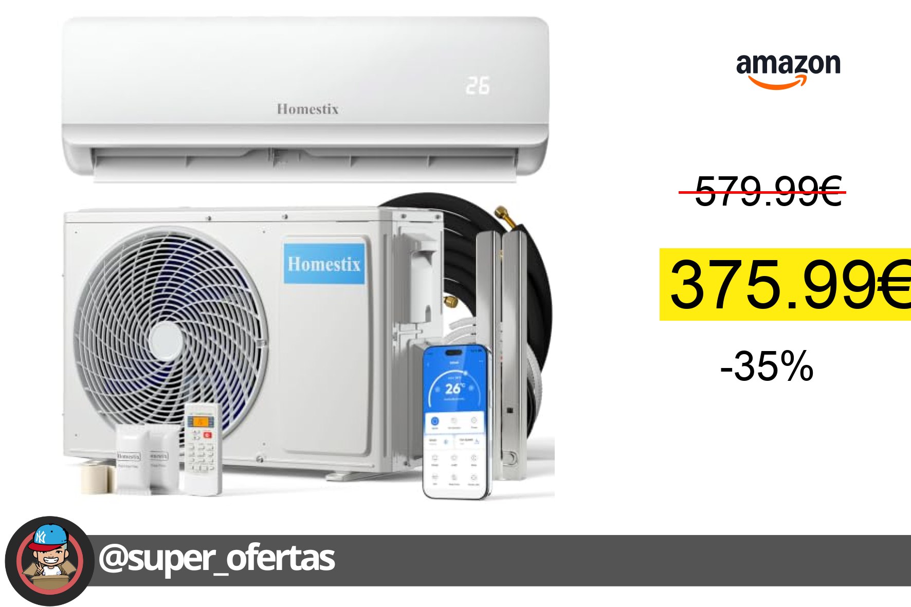 〽 Aire acondicionado split de 12000 BTU: 375,99€, -35%% de descuento!