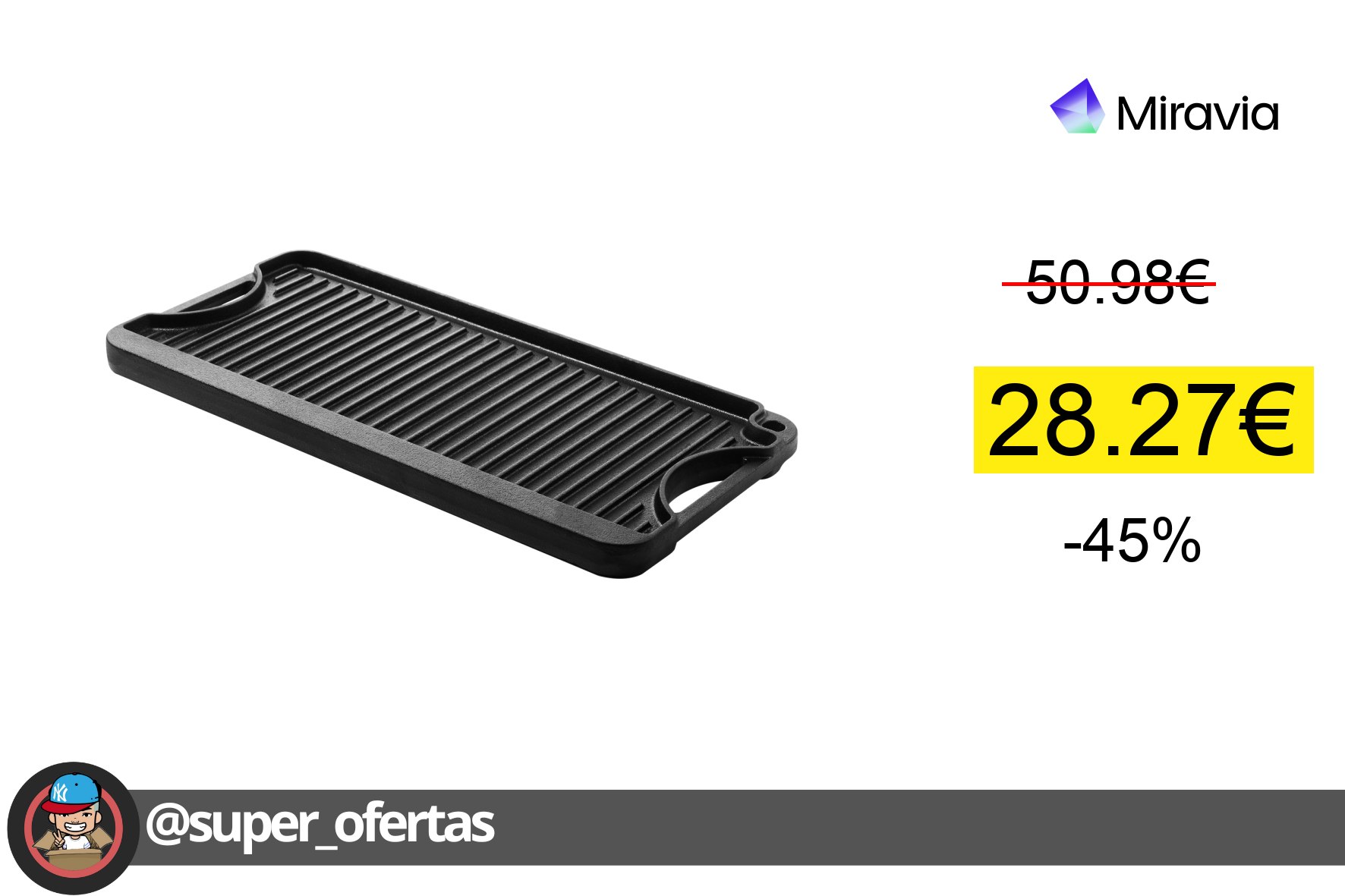 〽 Parrilla y plancha reversible de hierro fundido por 28,27€