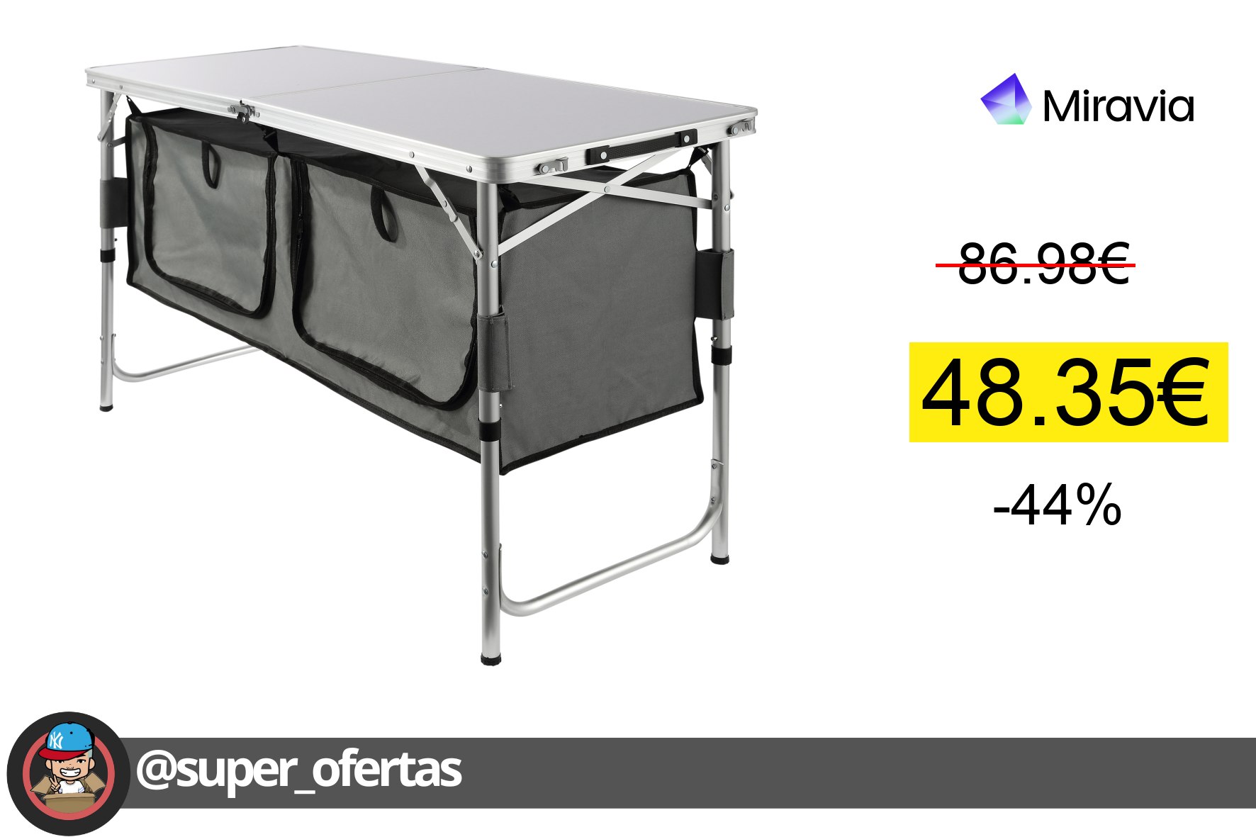 〽 Mesa de cocina portátil: 3 alturas ajustables, fácil de configurar y duradero. ¡Ahorra