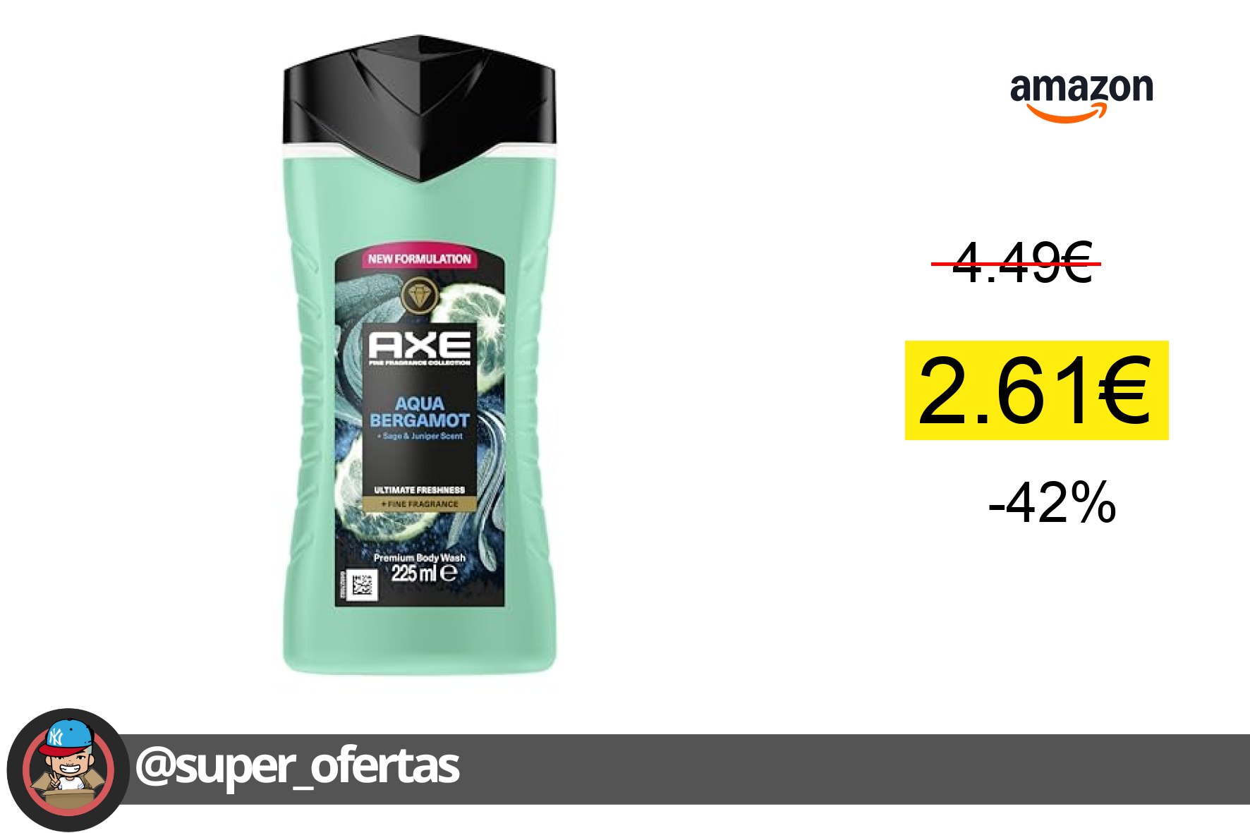 〽 Axe Gel Bergamota por 2,61€. -42%% de descuento. ¡Ahorras 1,88€!
