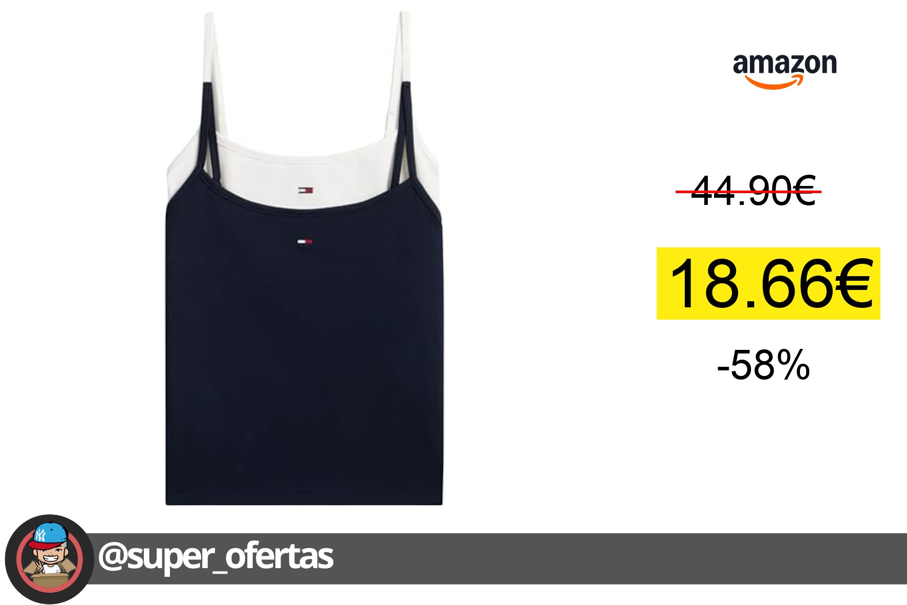 〽Tommy Jeans Camisetas de Tirantes Pack de 2 Mujer Essential Strap Top Tejido elástico, Mu por