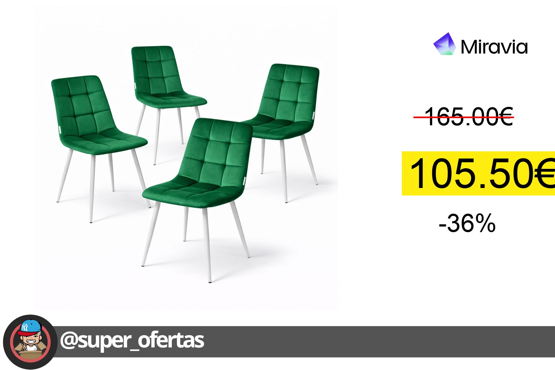 〽 Sillas de comedor Modernas Color Emerald por 105,50€. ¡Ahorras 59,50€!
