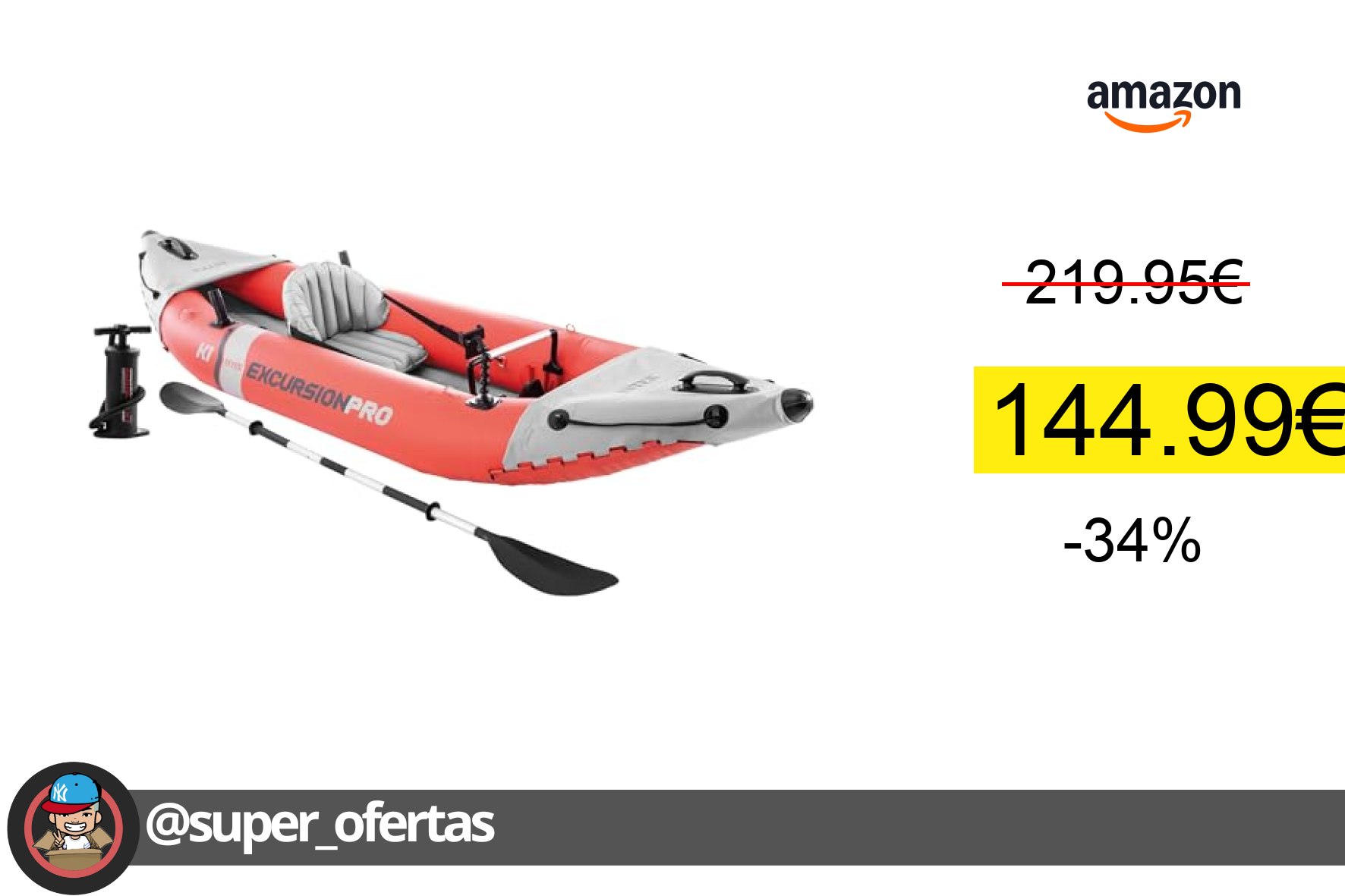〽 Kayak hinchable INTEX Excursion Pro por 144,99€. ¡Ahorra 74,96€!