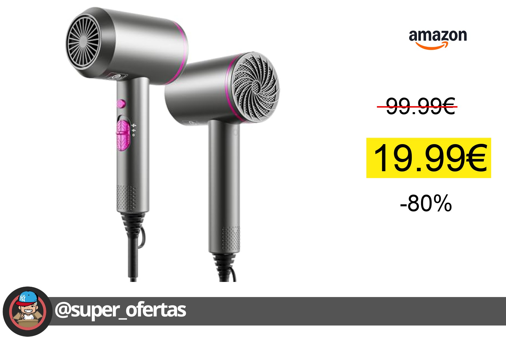 〽 Secador pelo potente y rápido 19,99€