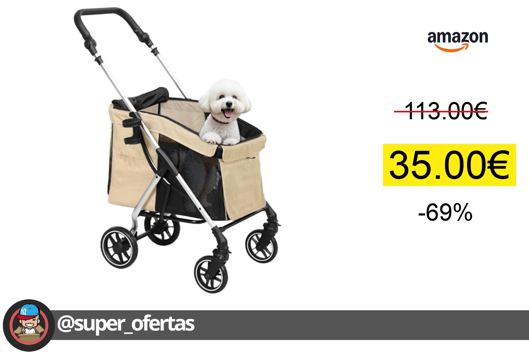 〽 Carrito para perros PawHut por 35,00€ con -69% de descuento. ¡Ahorras 78,00€!