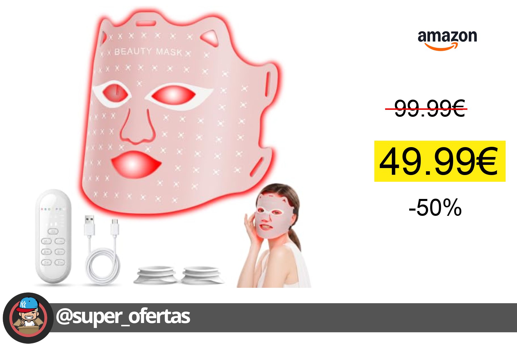〽 Máscara LED 7 colores por solo 49,99€. ¡Ahorra 50,00€ con -50% de descuento!