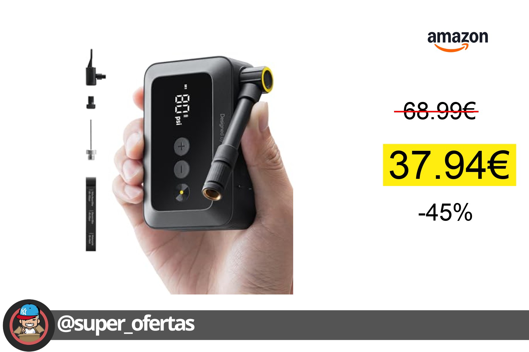 〽 ¡Oferta especial! Inflador de ruedas HOTO por 37,94€ (45% de descuento)!