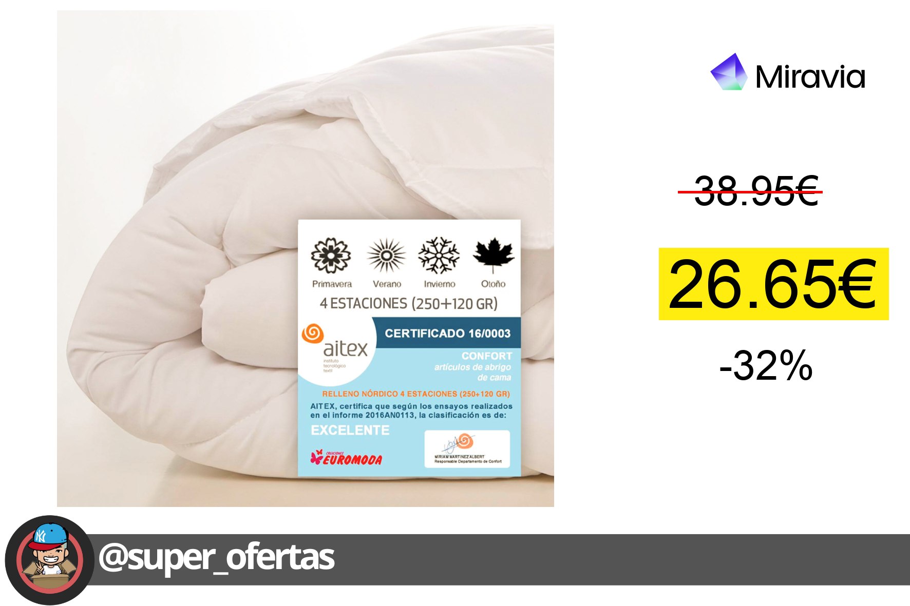 〽 Relleno nórdico microfibra 26,65€. -32%% de descuento. ¡Ahorras 12,30€!