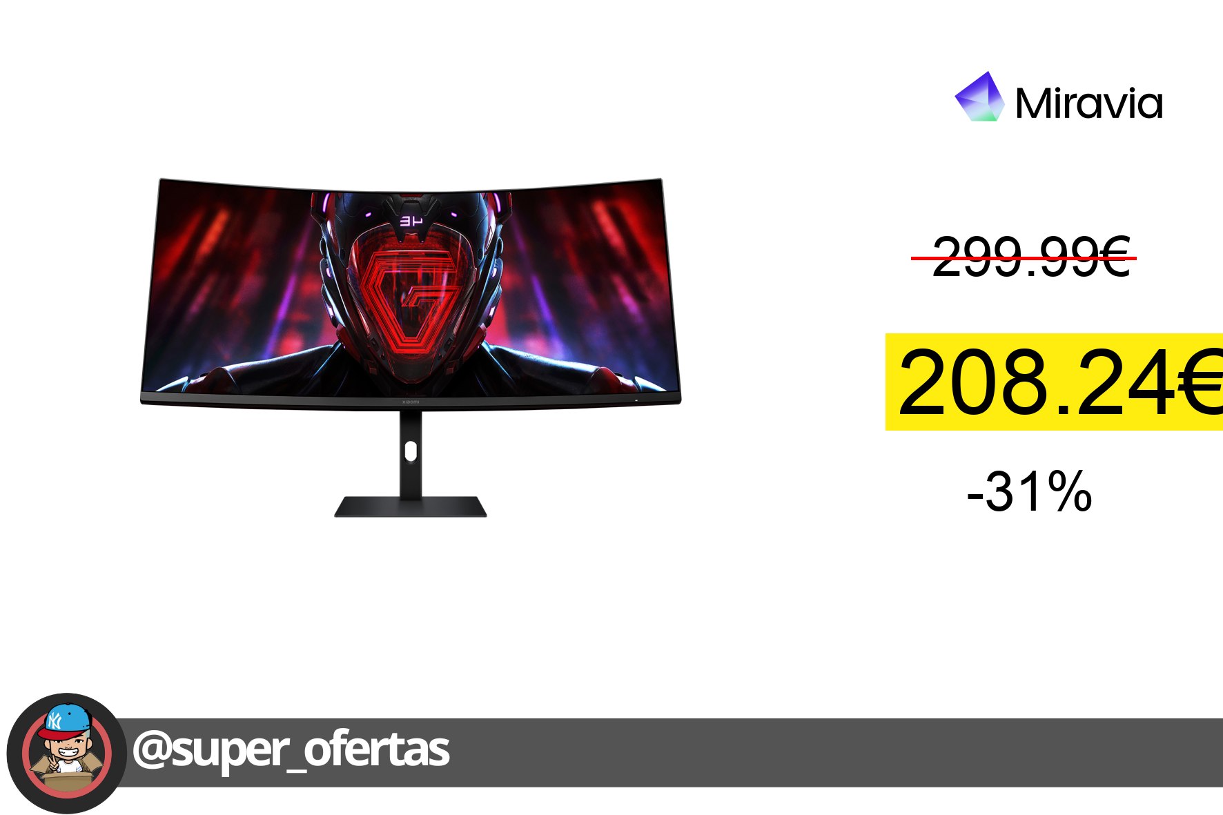 〽 Xiaomi Curved Gaming Monitor G34WQi: 208,24€ con -31% de descuento!