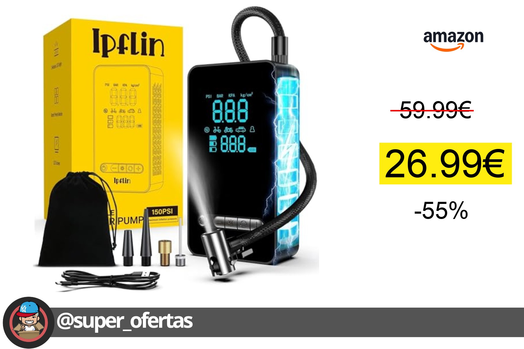 〽 Inflador ruedas coche compacto y portátil con inflado hiperrápido: 26,99€. ¡Ahorra 33